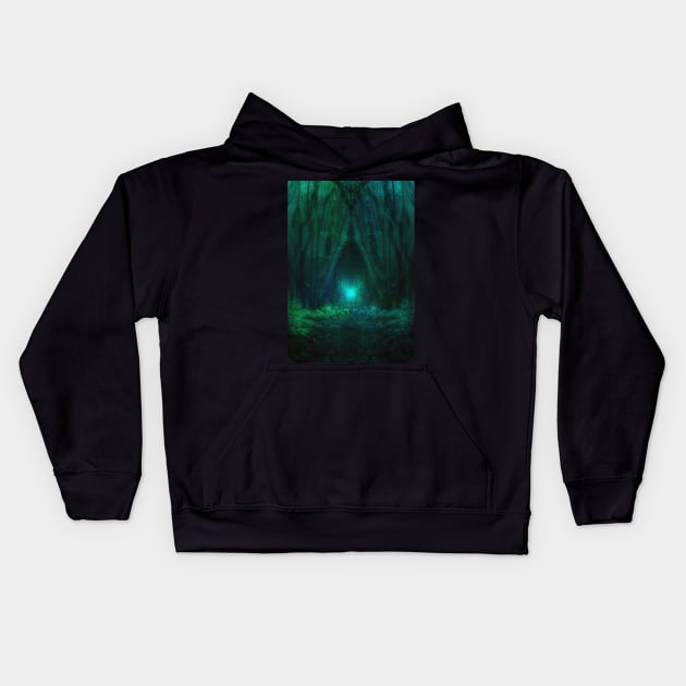 Special processing. Trail to the dark forest, where monster live. There light there. Aquamarine. Kids Hoodie by 234TeeUser234